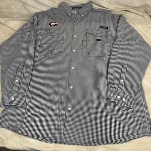 Columbia PFG Super Bonehead Georgia Bulldogs Gingham Shirt Men's XL/TG